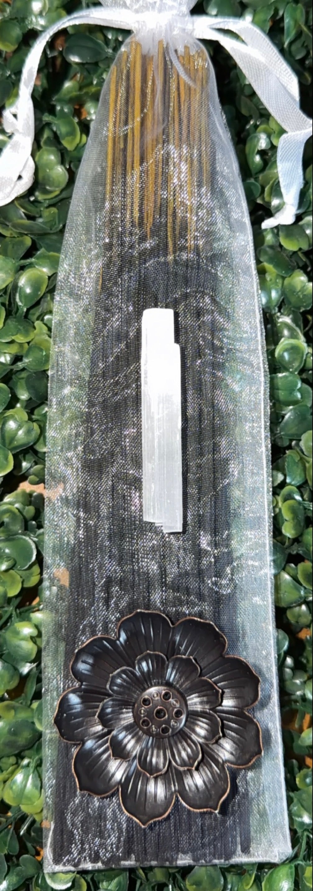 Hand Dipped Incense With Selenite and Incense Holder